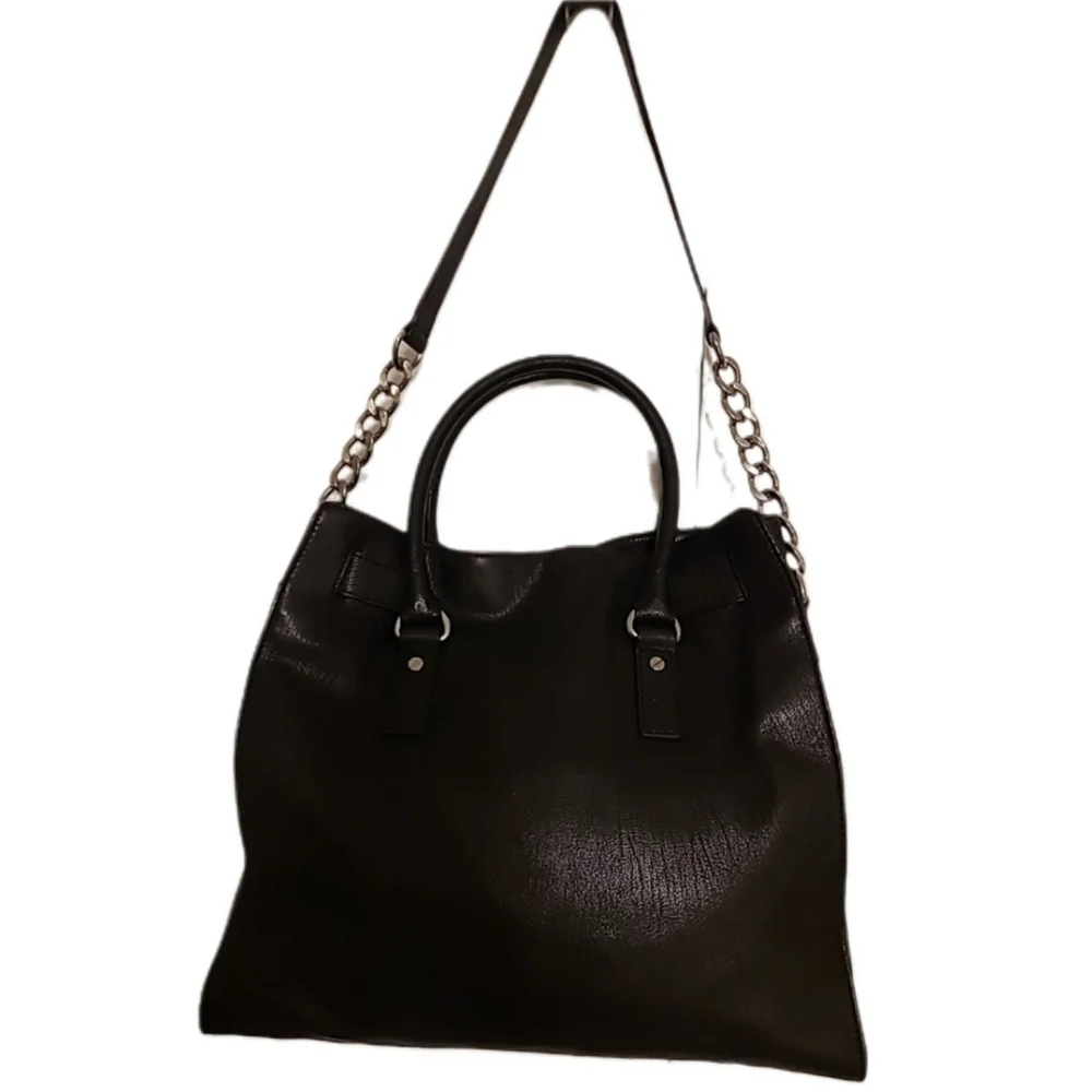 Michael Kors Black Saffiano Leather Hamilton Satchel Tote w/chain strap EUC
